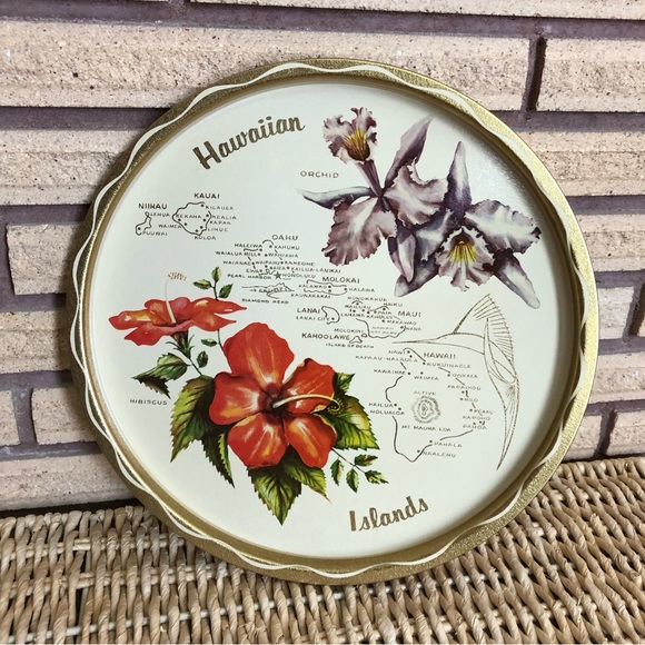 70's Hawaiian Islands Tin Drinks Tray - Hawaii Souvenir - BBQ - Outdoor Tray - Picture 2 of 10